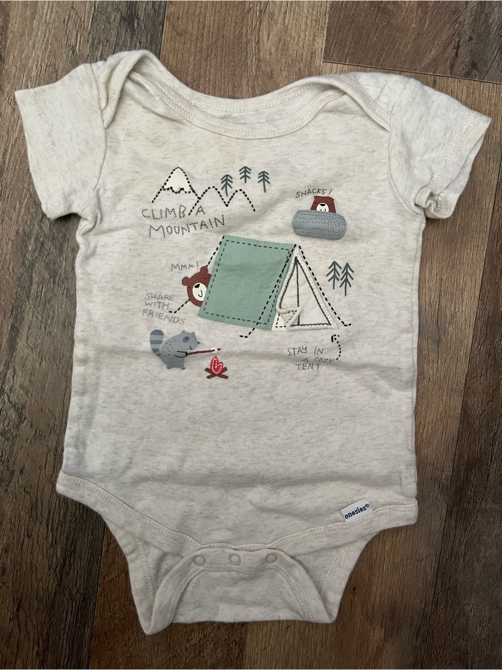 Gerber Cream One-Piece Bodysuit with Mint Tent Camping Graphic